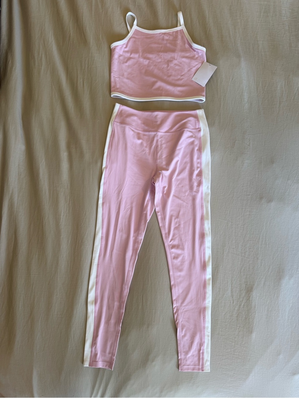 Zella Girls Pink Leggings and Tank Set with White Side Stripe